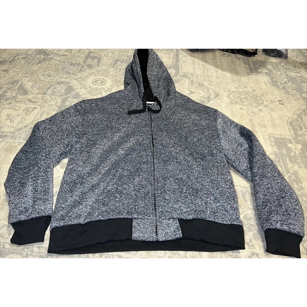 HanTon Men's Blue-gray Black lined Hooded full Zip Jacket fleece lined sz XL